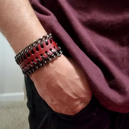 Men's Brown & Black Leather Wrist Cuff