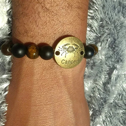 Timeless Handcrafted Zodiac Sign Bracelet, Celestial Fashion Meets Cosmic Charm, Earth-Toned Beads w/ Matte Onyx, Mystic Vibes