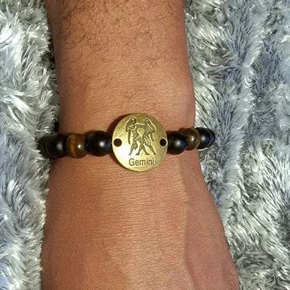 Timeless Handcrafted Zodiac Sign Bracelet, Celestial Fashion Meets Cosmic Charm, Earth-Toned Beads w/ Matte Onyx, Mystic Vibes