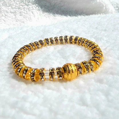 Golden Glass Beads Bracelet for Women, Classy Gift for Mom, Elegant Anniversary Present for Wife