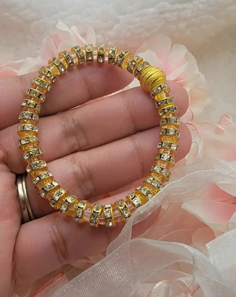 Golden Glass Beads Bracelet for Women, Classy Gift for Mom, Elegant Anniversary Present for Wife