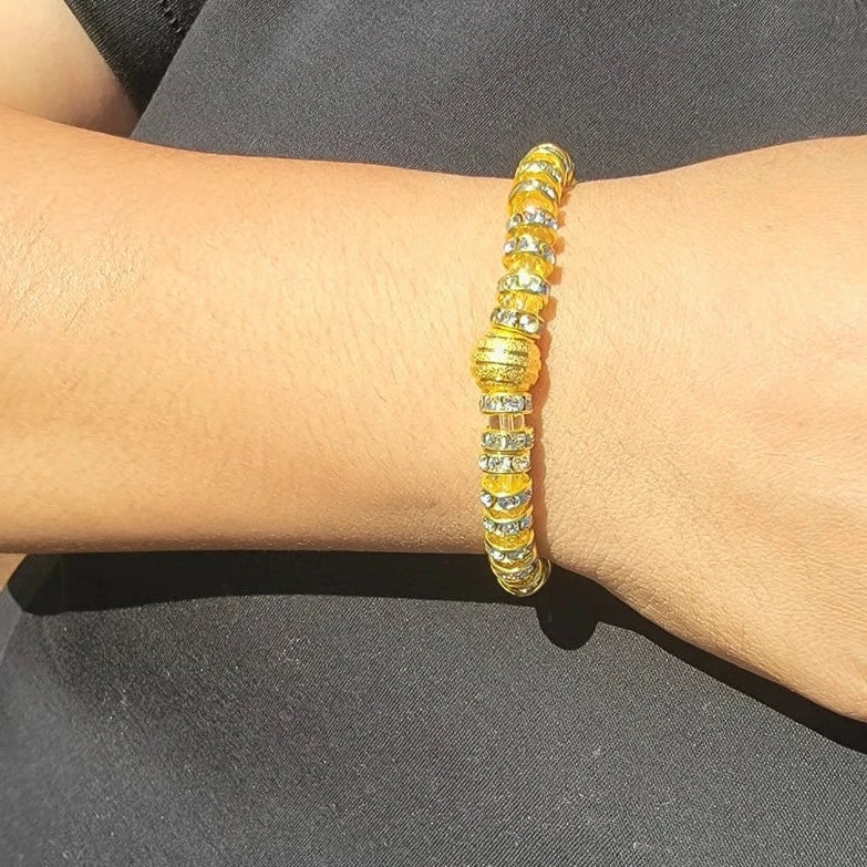 Golden Glass Beads Bracelet for Women, Classy Gift for Mom, Elegant Anniversary Present for Wife