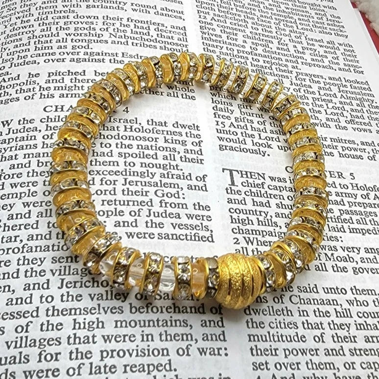 Golden Glass Beads Bracelet for Women, Classy Gift for Mom, Elegant Anniversary Present for Wife