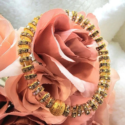 Golden Glass Beads Bracelet for Women, Classy Gift for Mom, Elegant Anniversary Present for Wife