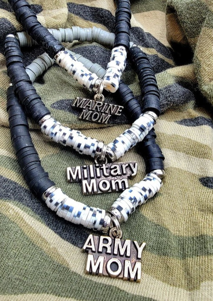 Military Service Remembrance Bracelets, Memorial Keepsake Heishi Wristlet