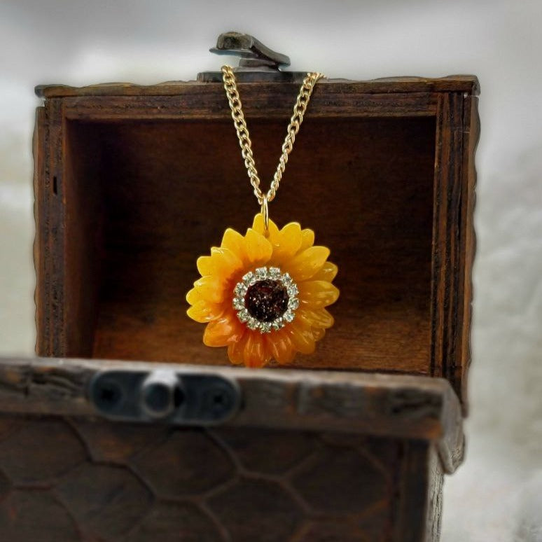 Vibrant Orange Gerbera Daisy Rhinestone Necklace, Happiness Symbol, Joyful Jewelry, Gift for Nature Lover, Sunshine & Positivity Pendant