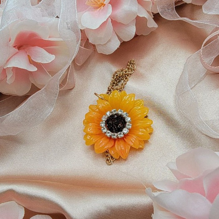 Vibrant Orange Gerbera Daisy Rhinestone Necklace, Happiness Symbol, Joyful Jewelry, Gift for Nature Lover, Sunshine & Positivity Pendant