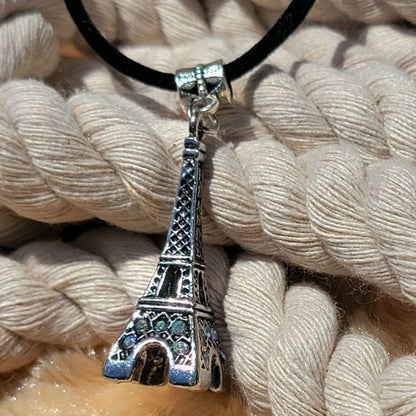 Eiffel Tower w/ Engraved "France" Necklace, Paris-Themed Romantic Jewelry