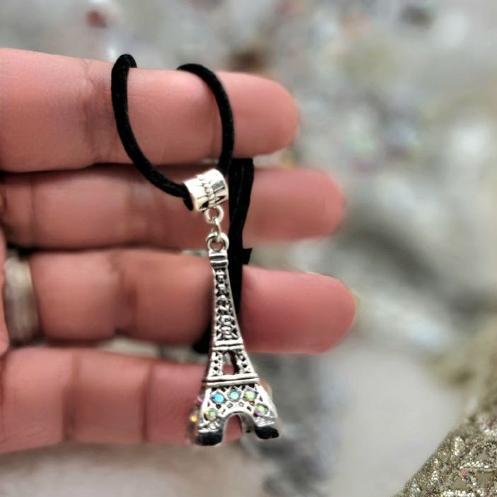 Eiffel Tower w/ Engraved "France" Necklace, Paris-Themed Romantic Jewelry