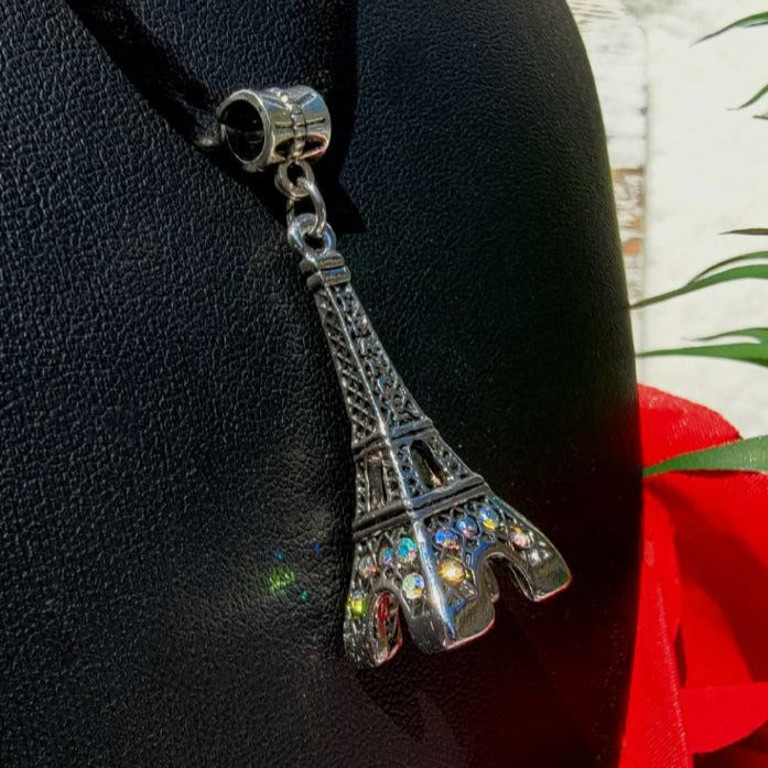 Eiffel Tower w/ Engraved "France" Necklace, Paris-Themed Romantic Jewelry