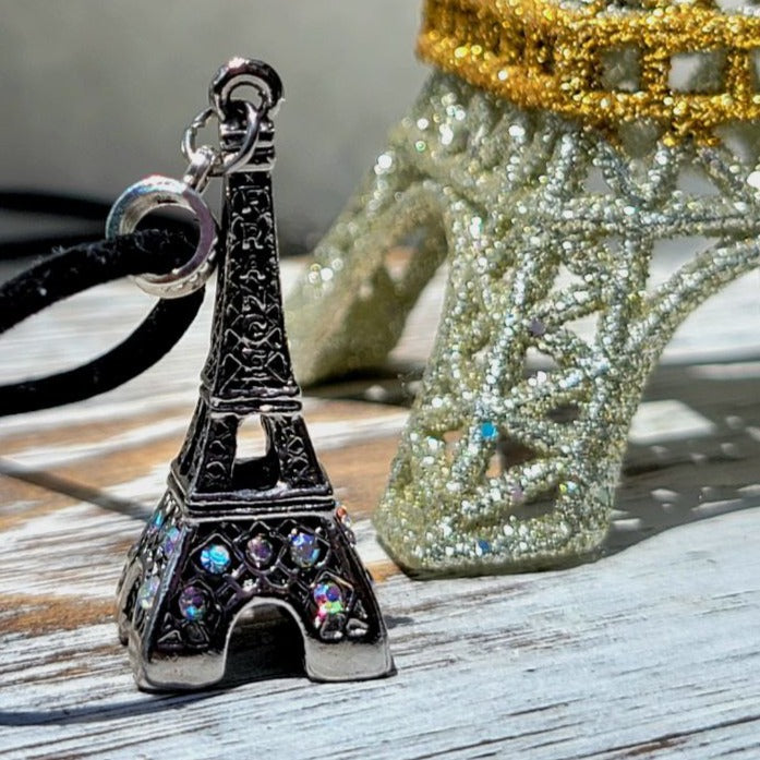 Eiffel Tower w/ Engraved "France" Necklace, Paris-Themed Romantic Jewelry