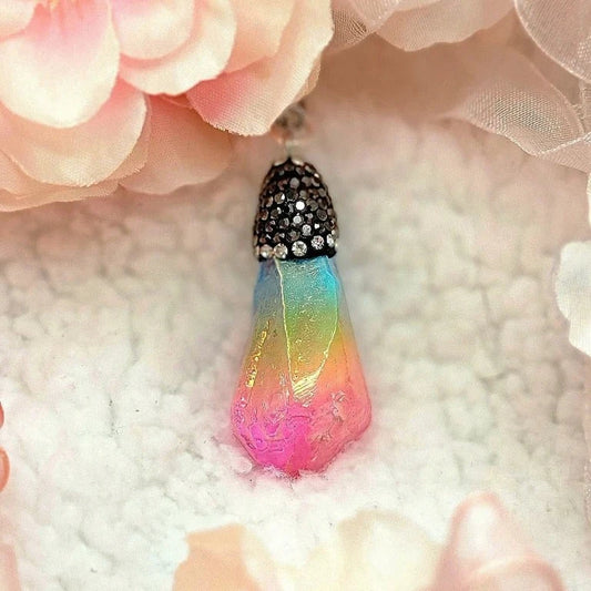 Pink Crystal Bullet Necklace, Ethereal Glamourous Pendant for Everyday Wear