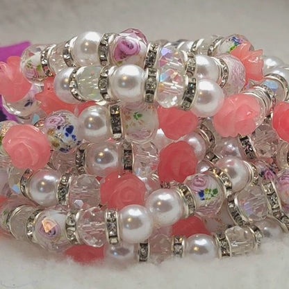 Elegant Art Rose Pattern Glass Bracelet, Handcrafted Designer Jewelry for Brides