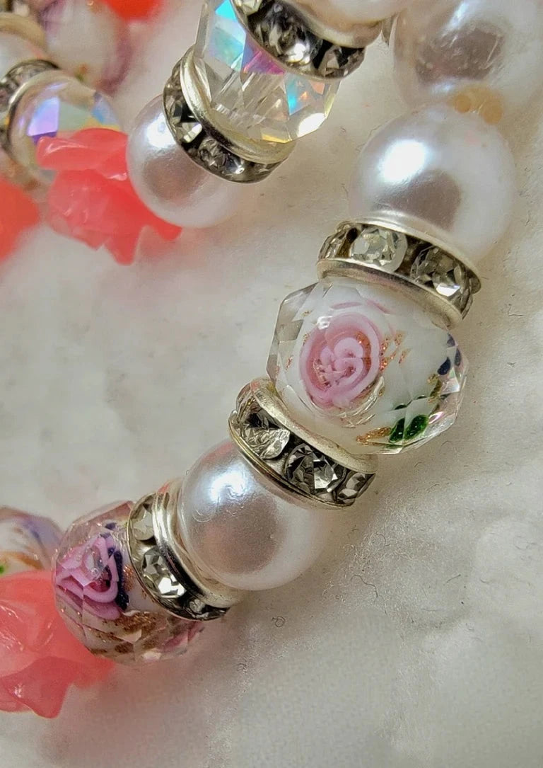 Elegant Art Rose Pattern Glass Bracelet, Handcrafted Designer Jewelry for Brides