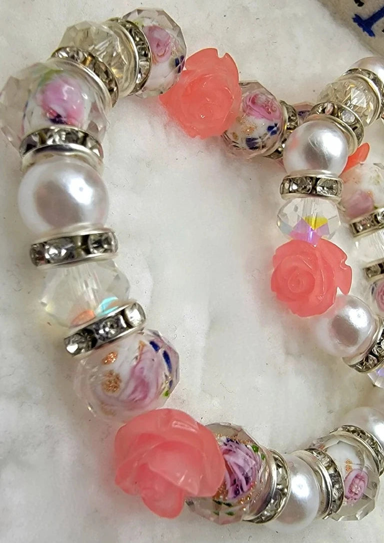 Elegant Art Rose Pattern Glass Bracelet, Handcrafted Designer Jewelry for Brides