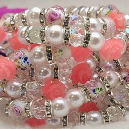 Elegant Art Rose Pattern Glass Bracelet, Handcrafted Designer Jewelry for Brides