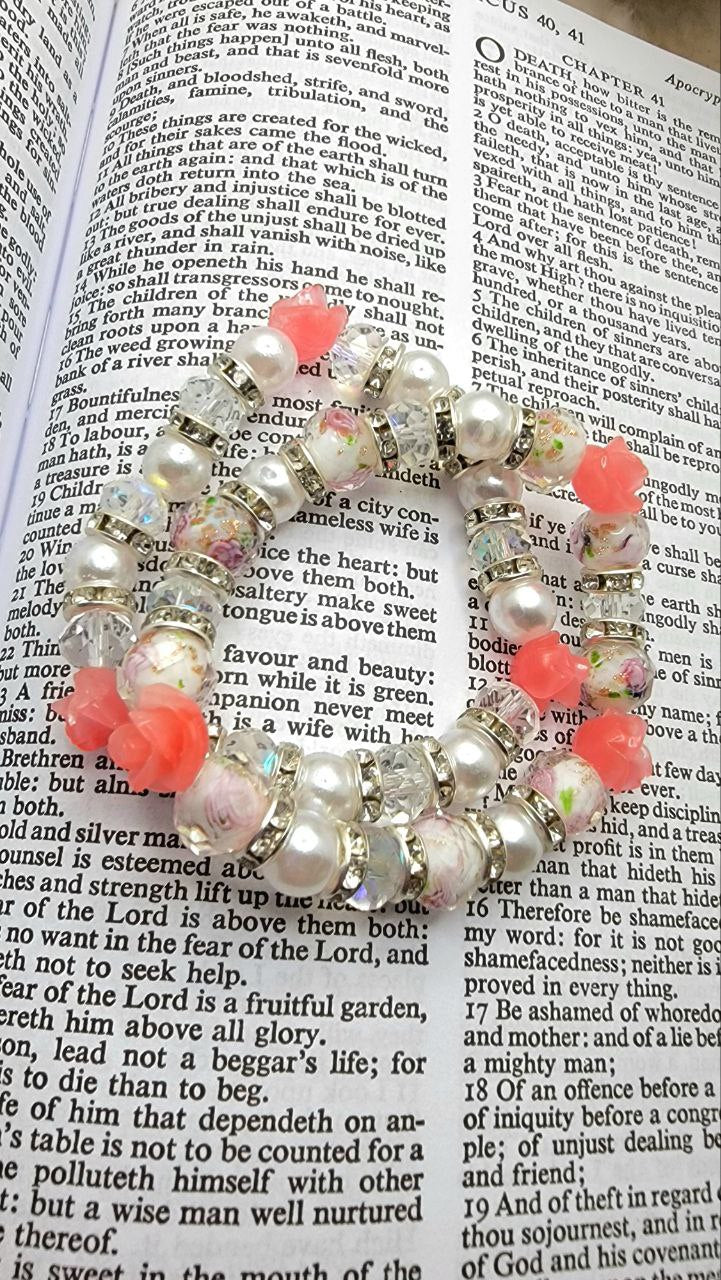 Elegant Art Rose Pattern Glass Bracelet, Handcrafted Designer Jewelry for Brides