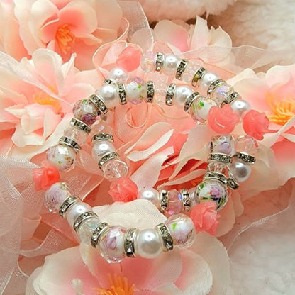 Elegant Art Rose Pattern Glass Bracelet, Handcrafted Designer Jewelry for Brides