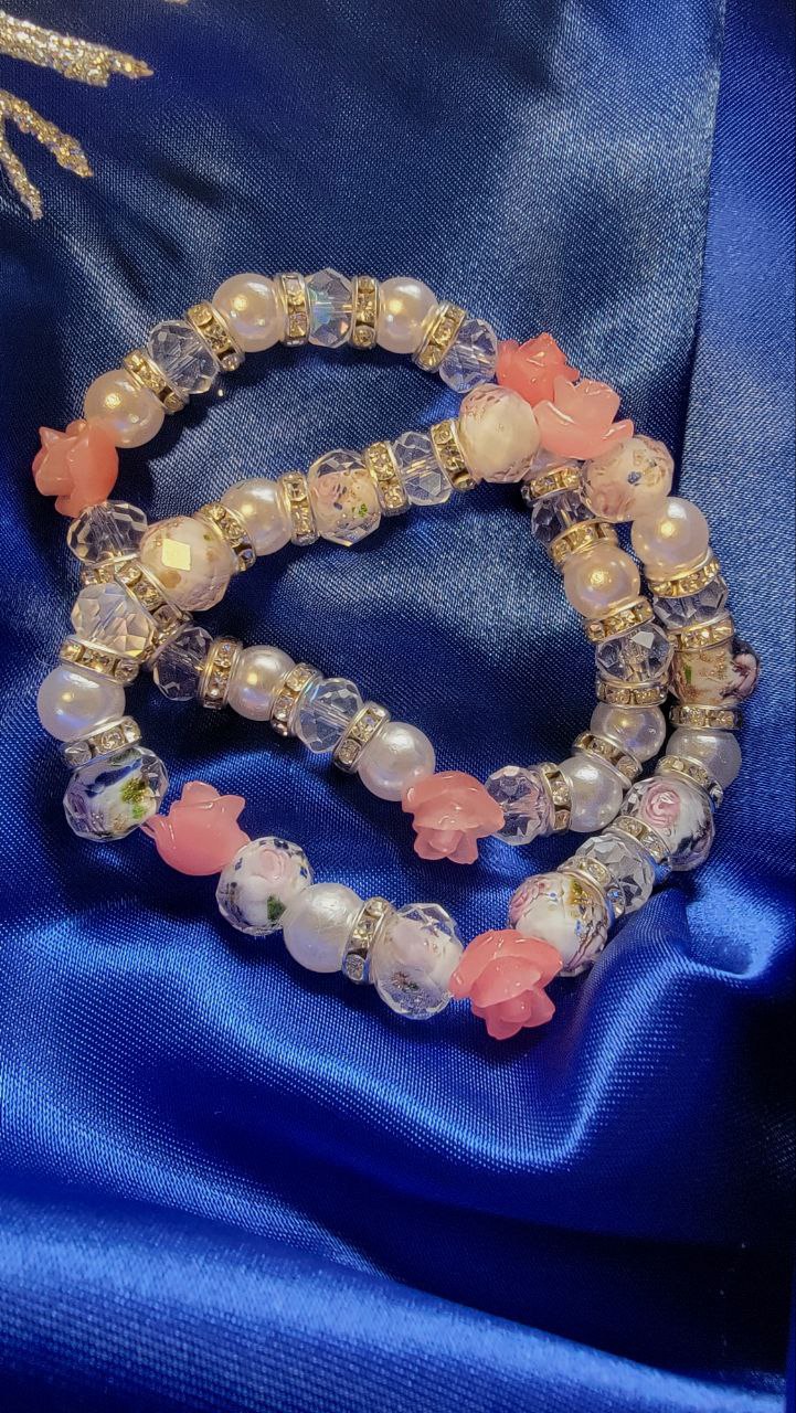 Elegant Art Rose Pattern Glass Bracelet, Handcrafted Designer Jewelry for Brides