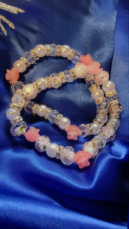 Elegant Art Rose Pattern Glass Bracelet, Handcrafted Designer Jewelry for Brides