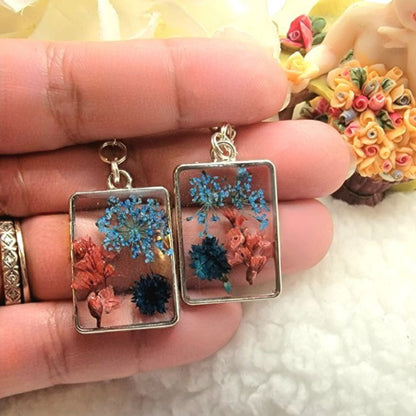 Naturally Pressed Flowers Earrings, Handcrafted Resin Dangle, Nature Inspired Drop