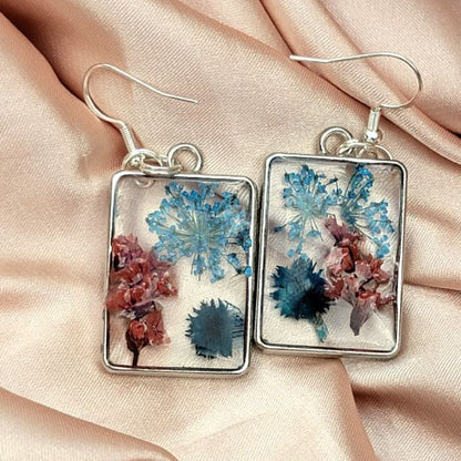 Naturally Pressed Flowers Earrings, Handcrafted Resin Dangle, Nature Inspired Drop