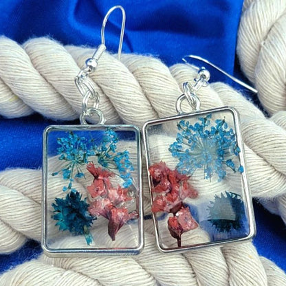 Naturally Pressed Flowers Earrings, Handcrafted Resin Dangle, Nature Inspired Drop