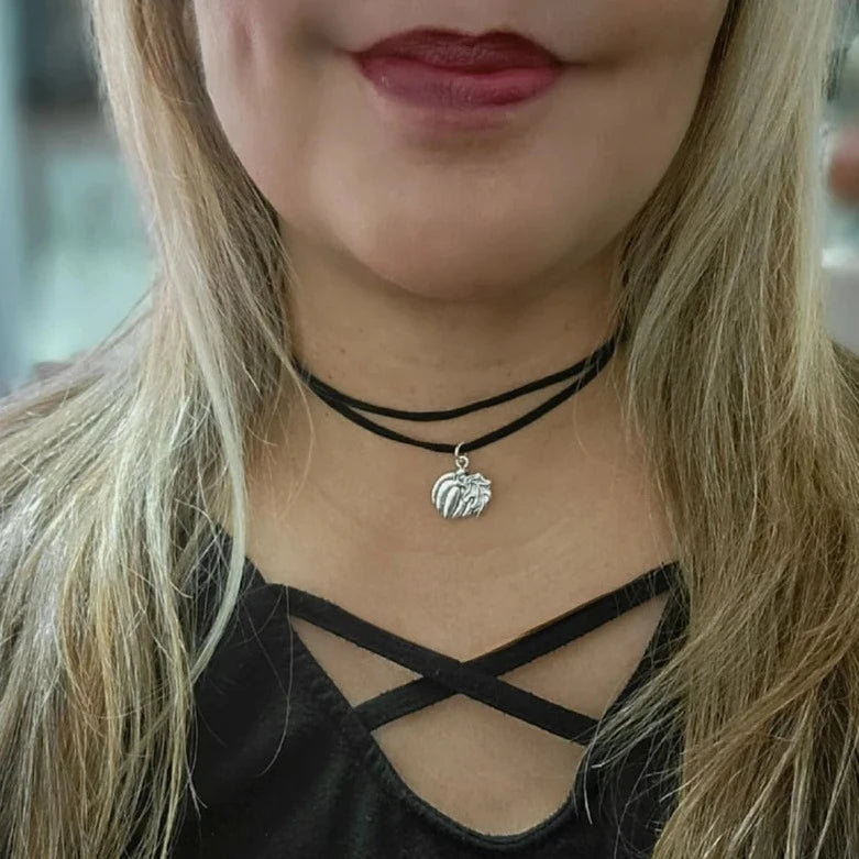 Silver Pumpkin & Leaf Choker, Adjustable Two-Layered Fall Season Necklace, Seasonal Chic Jewelry with Sophisticated Style