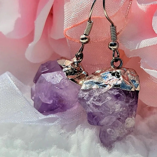 Natural Raw Purple Amethyst Earring, February Birthstone Dangle, Nature Inspired Pendant