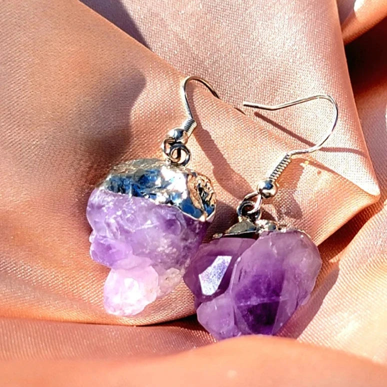 Natural Raw Purple Amethyst Earring, February Birthstone Dangle, Nature Inspired Pendant