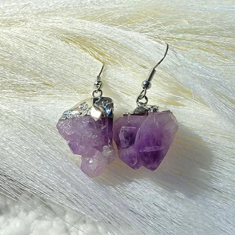 Natural Raw Purple Amethyst Earring, February Birthstone Dangle, Nature Inspired Pendant