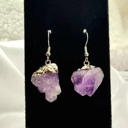 Natural Raw Purple Amethyst Earring, February Birthstone Dangle, Nature Inspired Pendant