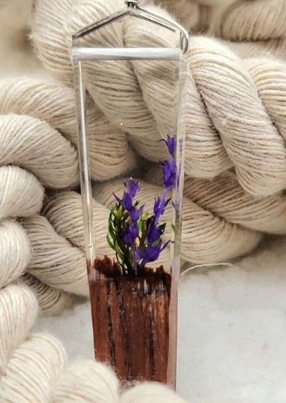 Purple Flower in Resin Necklace, Preserved Natural Floral Pendant, Naturally Pressed Foliage Jewelry