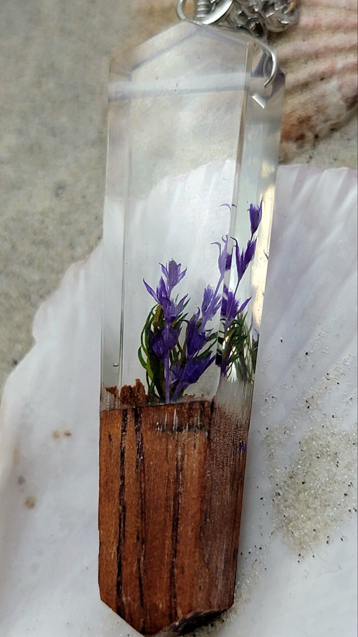 Purple Flower in Resin Necklace, Preserved Natural Floral Pendant, Naturally Pressed Foliage Jewelry