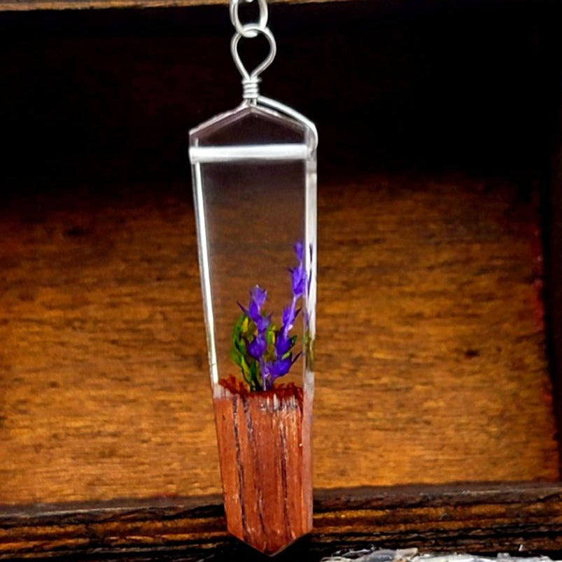 Purple Flower in Resin Necklace, Preserved Natural Floral Pendant, Naturally Pressed Foliage Jewelry