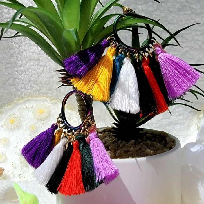 Vivacious Mardi Gras Tassel Earring, Playful Spectrum Dangle, Summer Fashion Statement Drop, Lightweight Rainbow Dangle