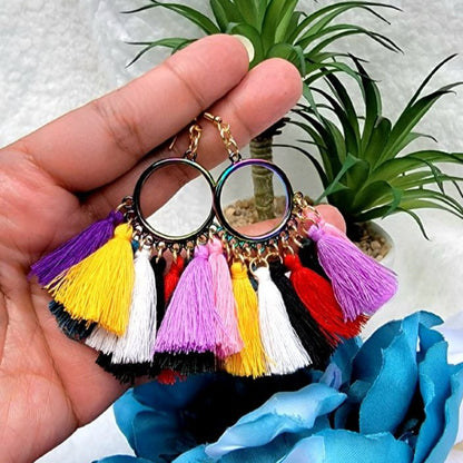 Pendiente de borla Mardi Gras, joyería de espectro lúdico, pieza de declaración de moda de verano, colgante ligero de arco iris, accesorio colorido vivaz