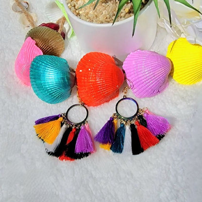 Pendiente de borla Mardi Gras, joyería de espectro lúdico, pieza de declaración de moda de verano, colgante ligero de arco iris, accesorio colorido vivaz