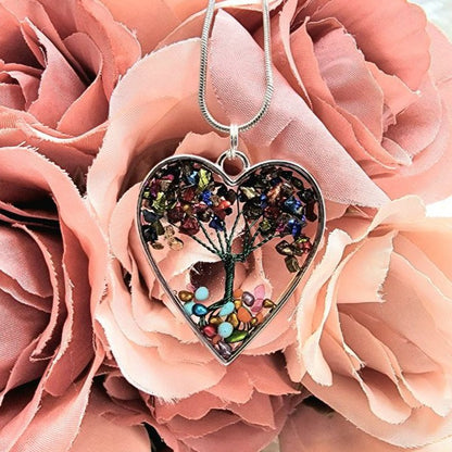 Tree of Life Within Heart-Shaped Frame Necklace, Fashionable Symbol of Natural Connection, Gorgeous & Classy Pendant, Vibrant Harmonious Jewelry