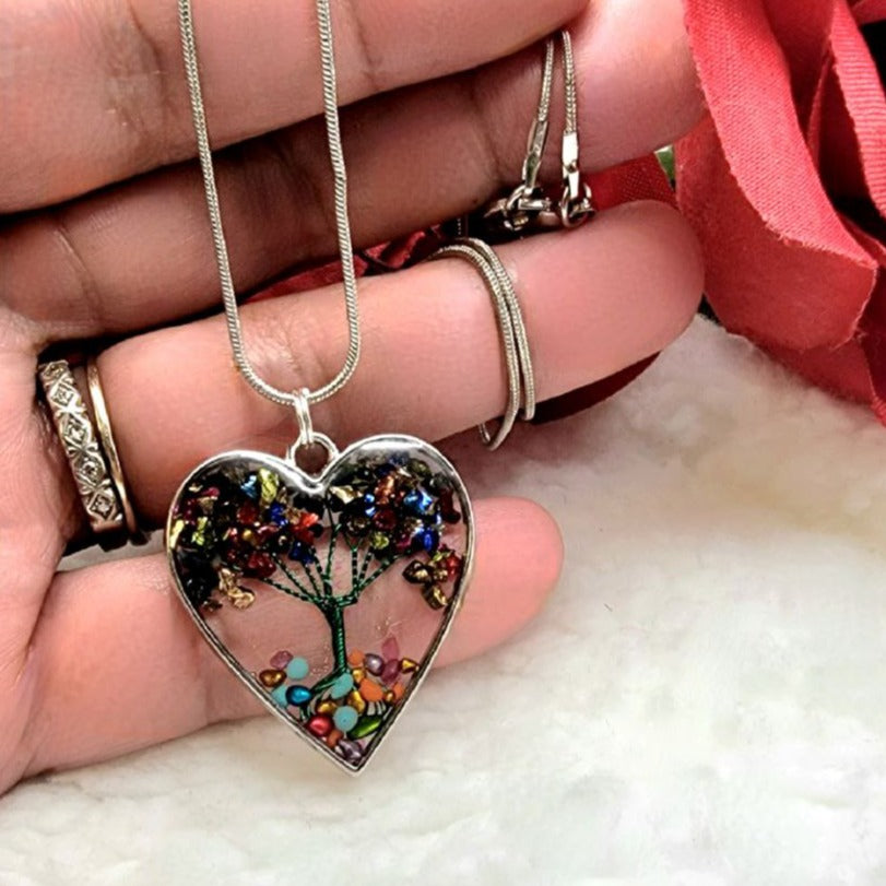 Tree of Life Within Heart-Shaped Frame Necklace, Fashionable Symbol of Natural Connection, Gorgeous & Classy Pendant, Vibrant Harmonious Jewelry