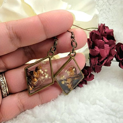 Real Fall Flower Earrings, Brown Limonium Fashion Floral Dangle, Timeless Elegance, Nature-Inspired Wearable Art