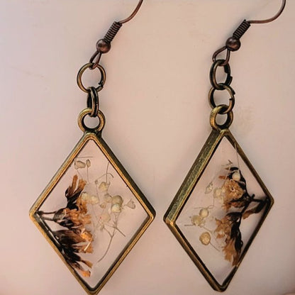 Real Fall Flower Earrings, Brown Limonium Fashion Floral Dangle, Timeless Elegance, Nature-Inspired Wearable Art