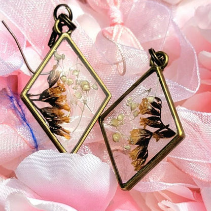 Real Fall Flower Earrings, Brown Limonium Fashion Floral Dangle, Timeless Elegance, Nature-Inspired Wearable Art