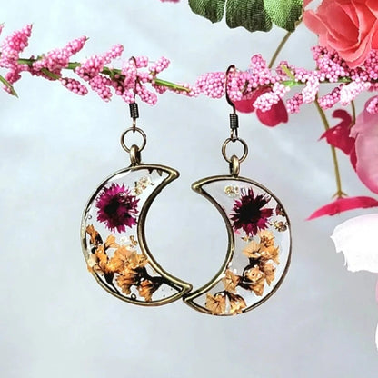 Pendientes de flores de limonium granate eternos, joyas florales inspiradas en la temporada de otoño, accesorio preservado de la naturaleza hecho a mano, celebrar la naturaleza