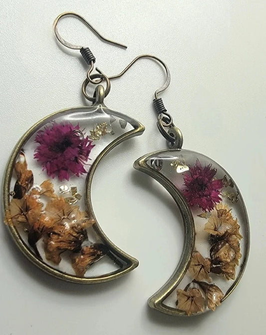 Everlasting Maroon Limonium Flower Earrings, Fall Season Inspired Floral Dangle, Handmade Nature Preserved Pendant