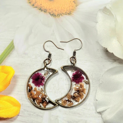 Everlasting Maroon Limonium Flower Earrings, Fall Season Inspired Floral Dangle, Handmade Nature Preserved Pendant