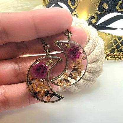 Everlasting Maroon Limonium Flower Earrings, Fall Season Inspired Floral Dangle, Handmade Nature Preserved Pendant