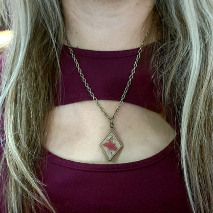 Red Baby's Breath Flower Necklace, Botanical Pendant, Unique Pressed Floral Jewelry