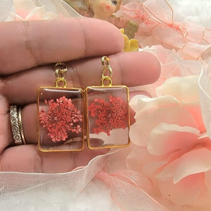 Red Baby's Breath Flower Earring, Spring to Fall Romantic Dangle, Nature-Inspired Jewelry