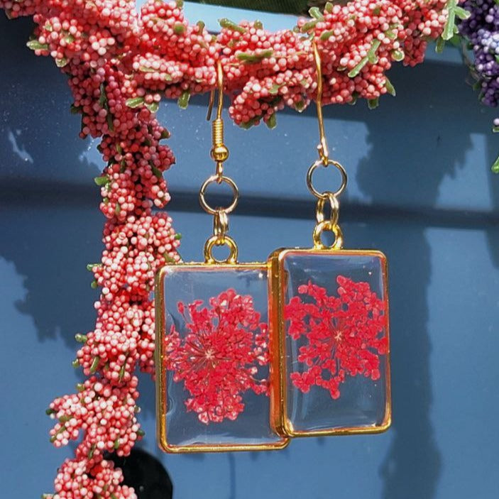 Red Baby's Breath Flower Earring, Spring to Fall Romantic Dangle, Nature-Inspired Jewelry